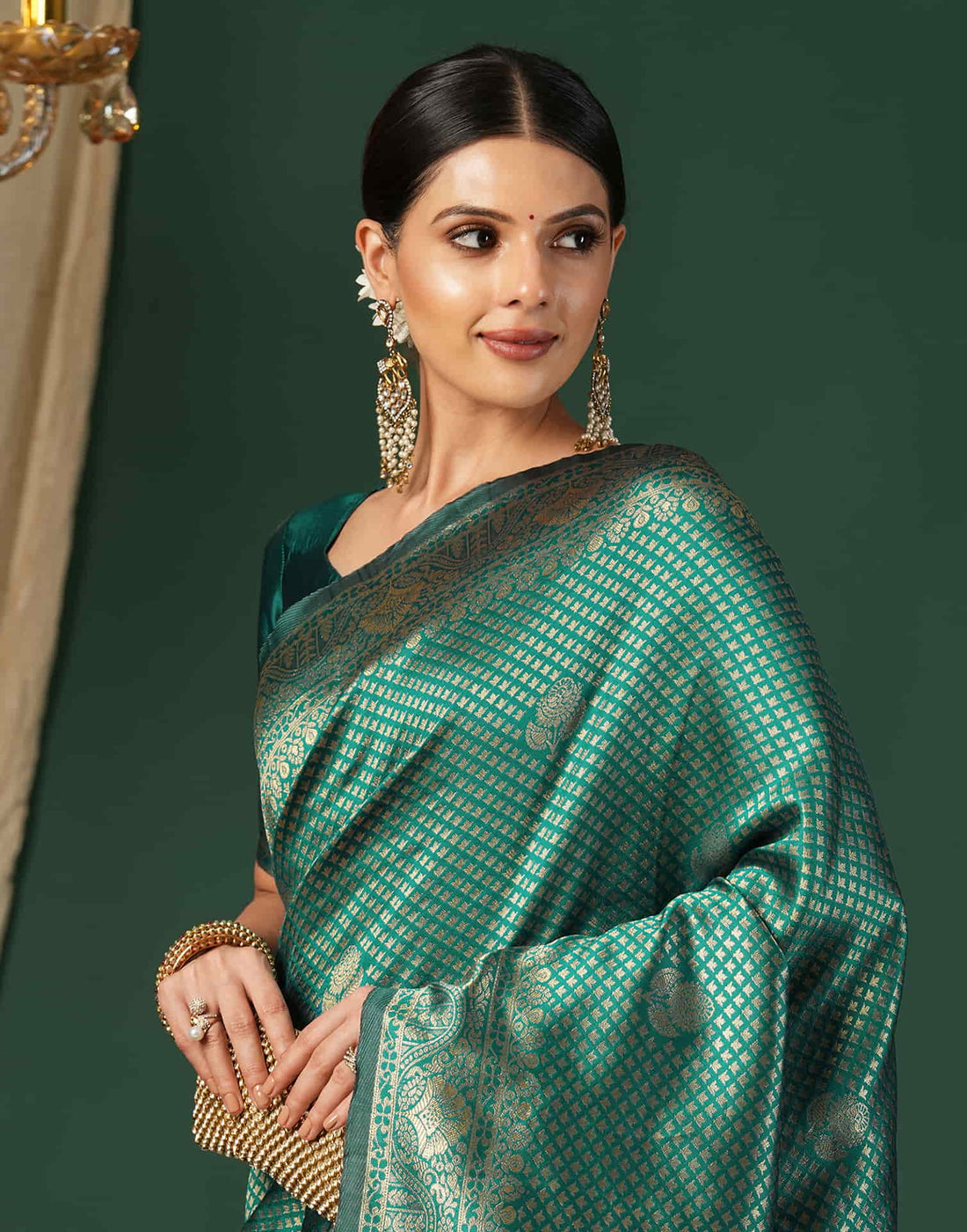 Green Silk Blend Woven Banarasi Saree