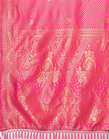 Pink Silk Blend Woven Banarasi Saree