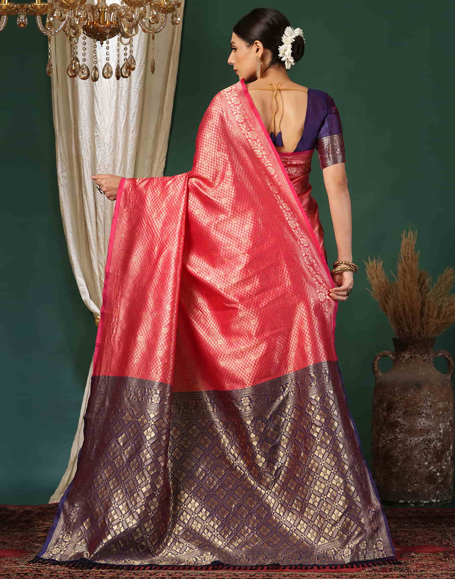 Red Silk Blend Woven Banarasi Saree