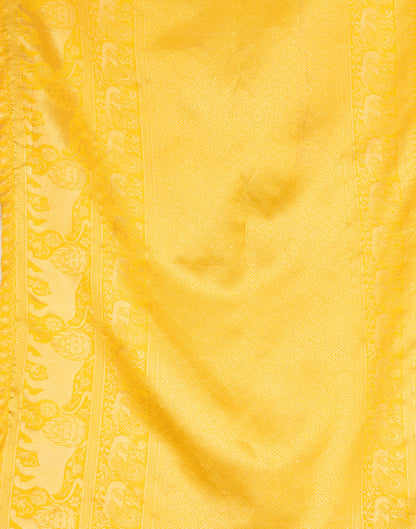 Cream Silk Blend Woven Kanjivaram Saree