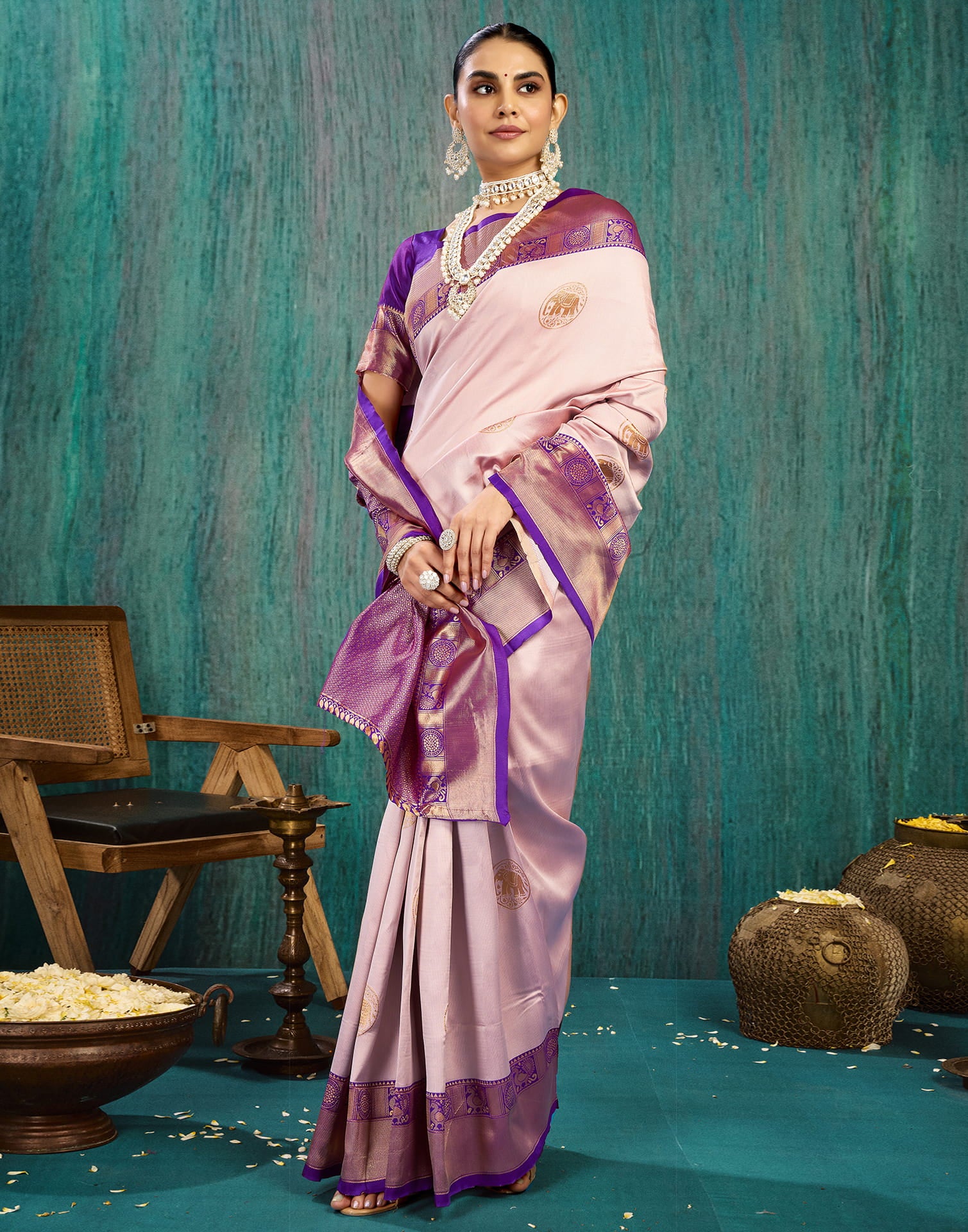 Light Mauve Silk Weaving Kanjivaram Saree