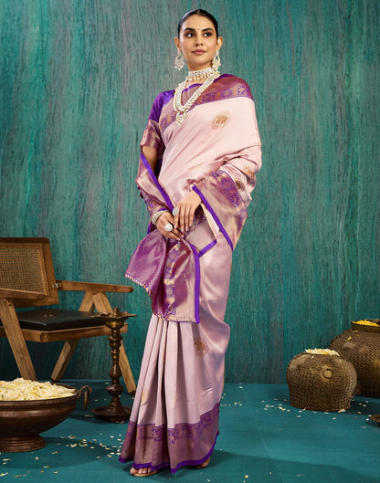 Pink Silk Blend Woven Kanjivaram Saree