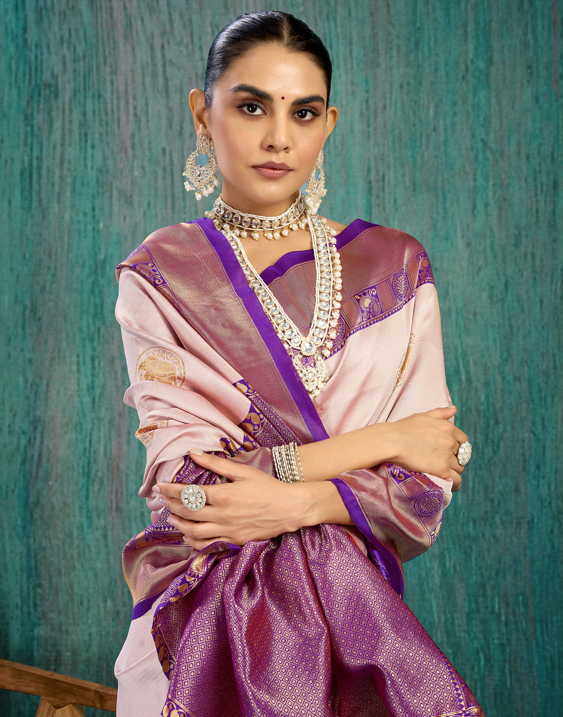 Pink Silk Blend Woven Saree