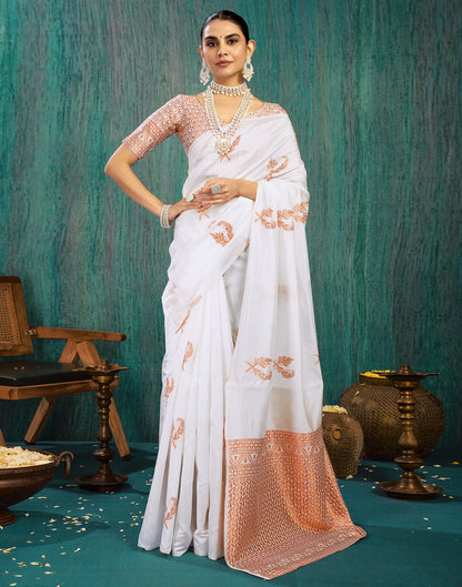 White Silk Weaving Kanjivaram Saree