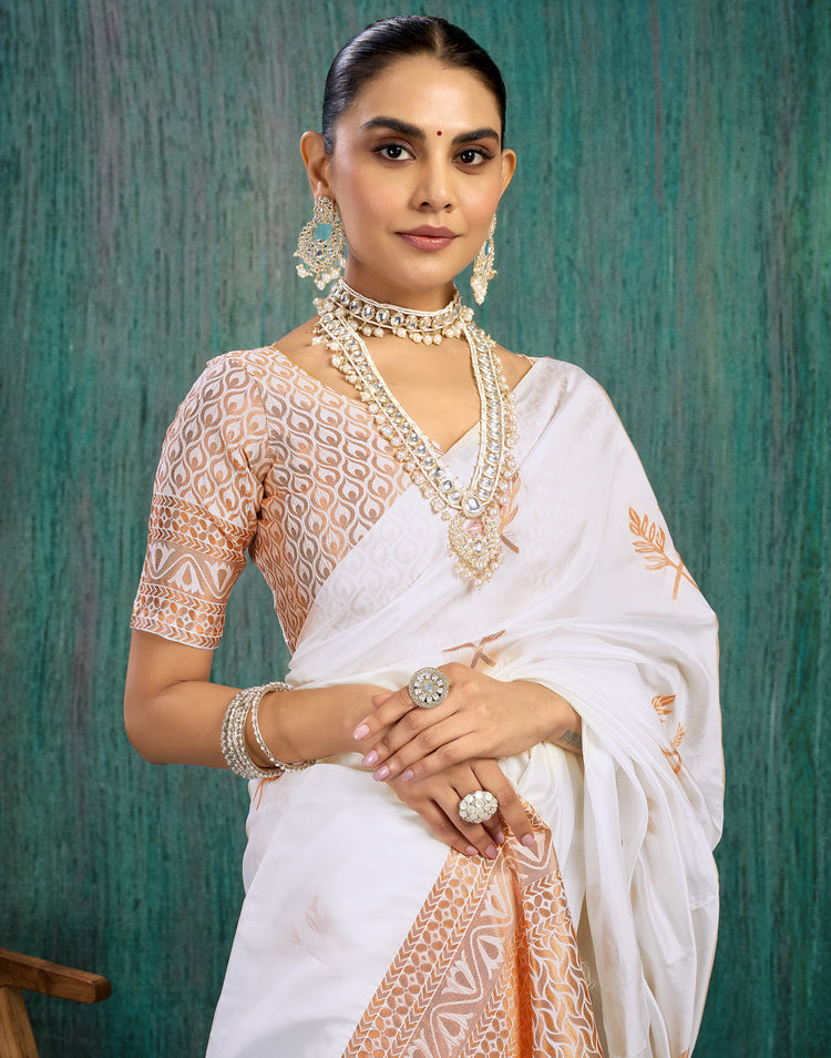 White Silk Woven Kanjivaram Saree