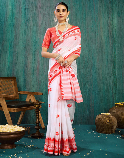 White Silk Weaving Kanjivaram Saree