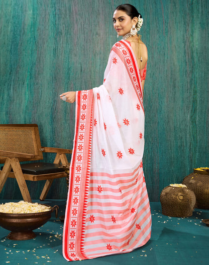 White Silk Weaving Kanjivaram Saree