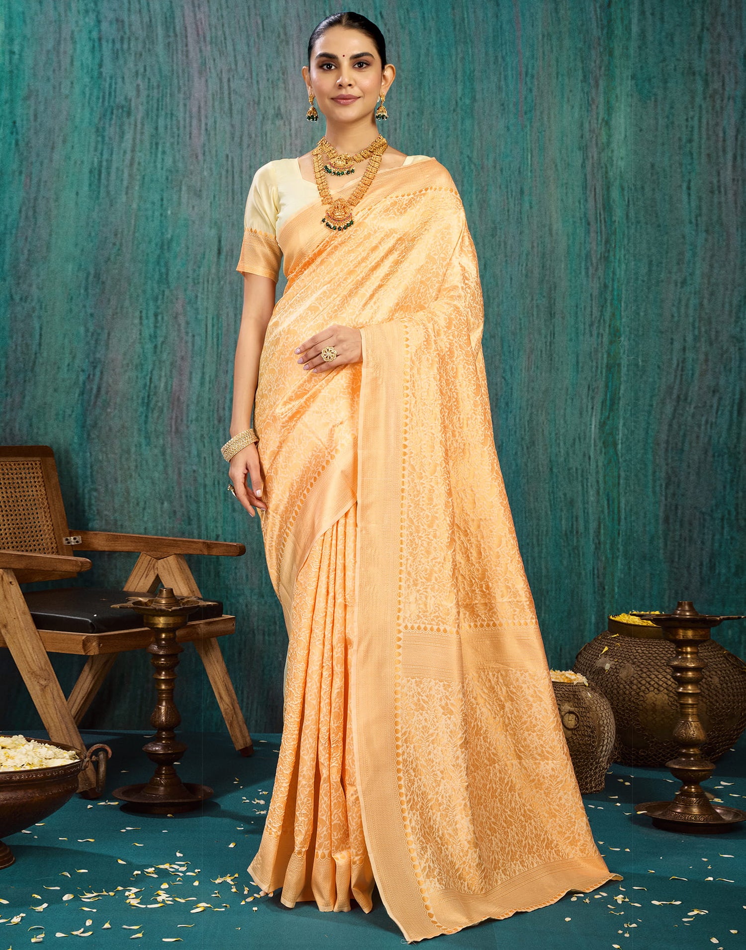 Beige Silk Blend Woven Kanjivaram Saree