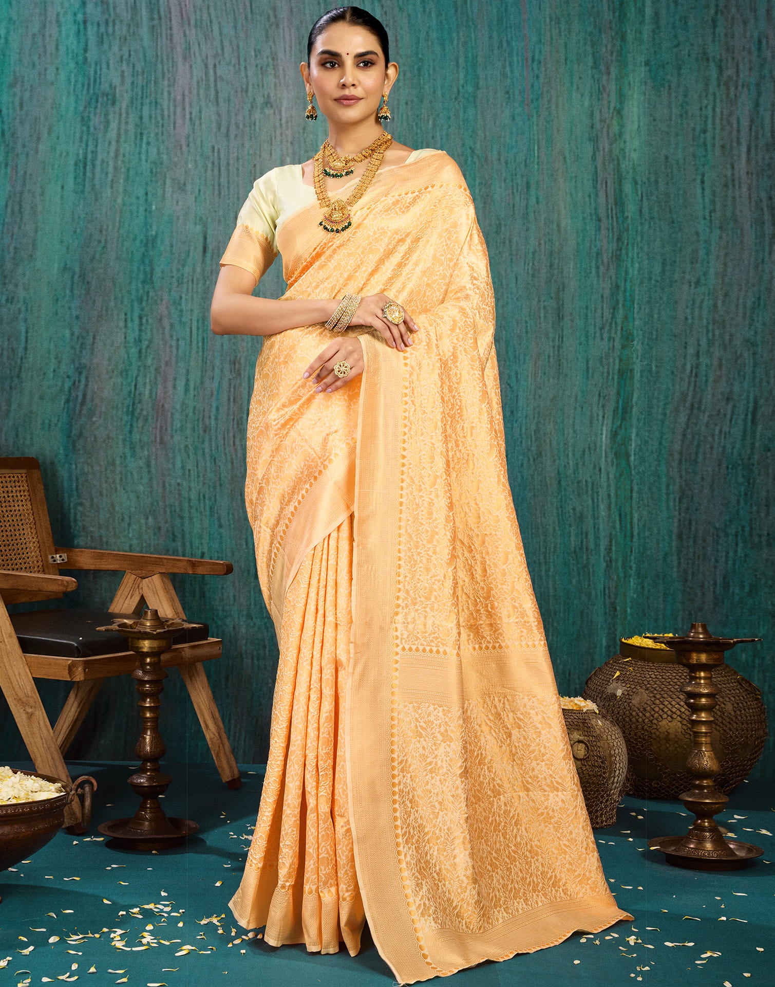 Beige Silk Blend Woven Kanjivaram Saree