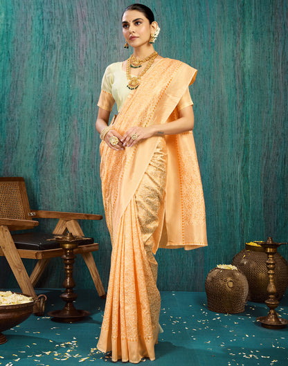 Beige Silk Blend Woven Kanjivaram Saree