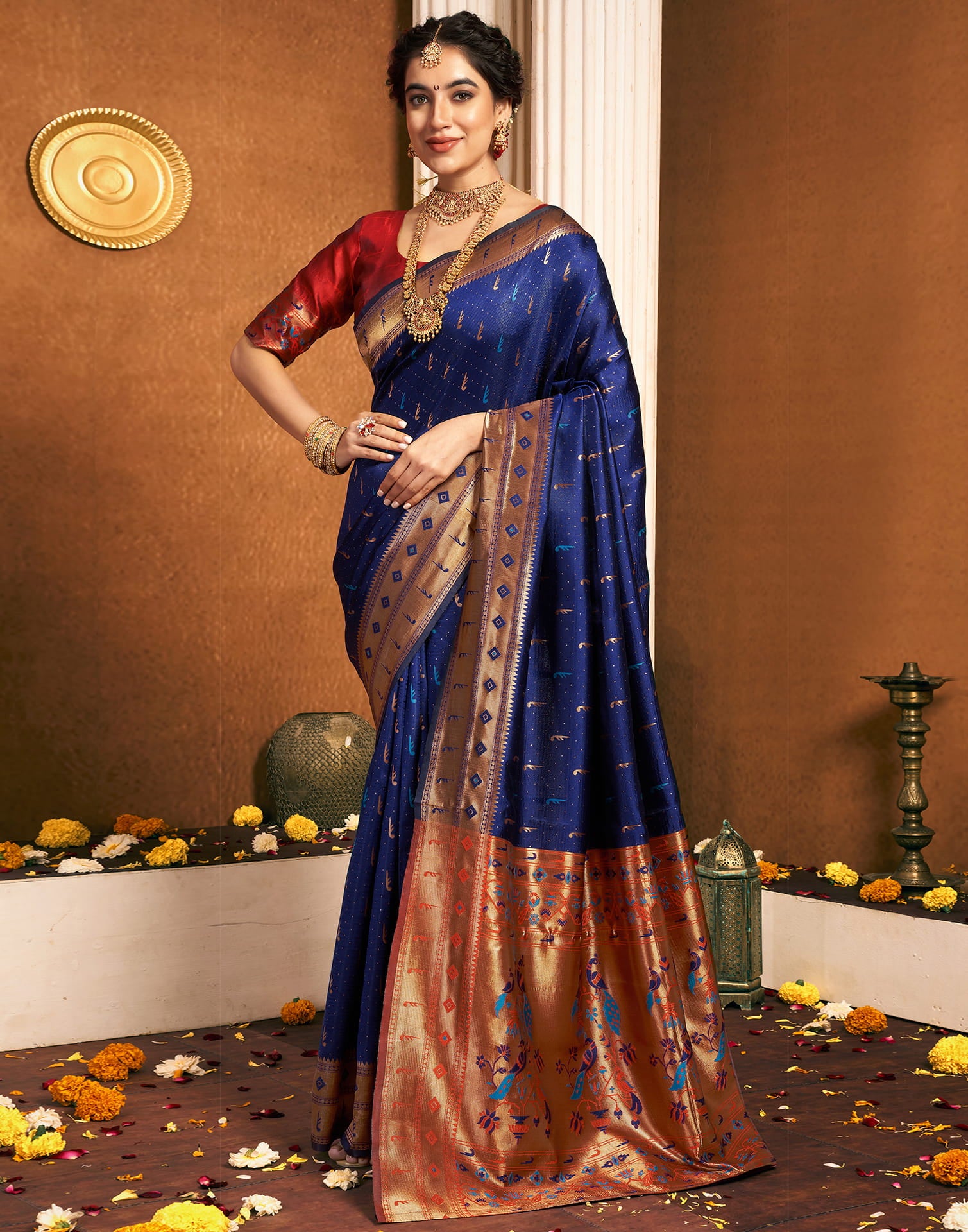 Navy Blue Silk Woven Paithani Saree