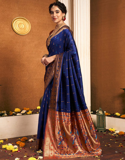 Navy Blue Silk Woven Paithani Saree