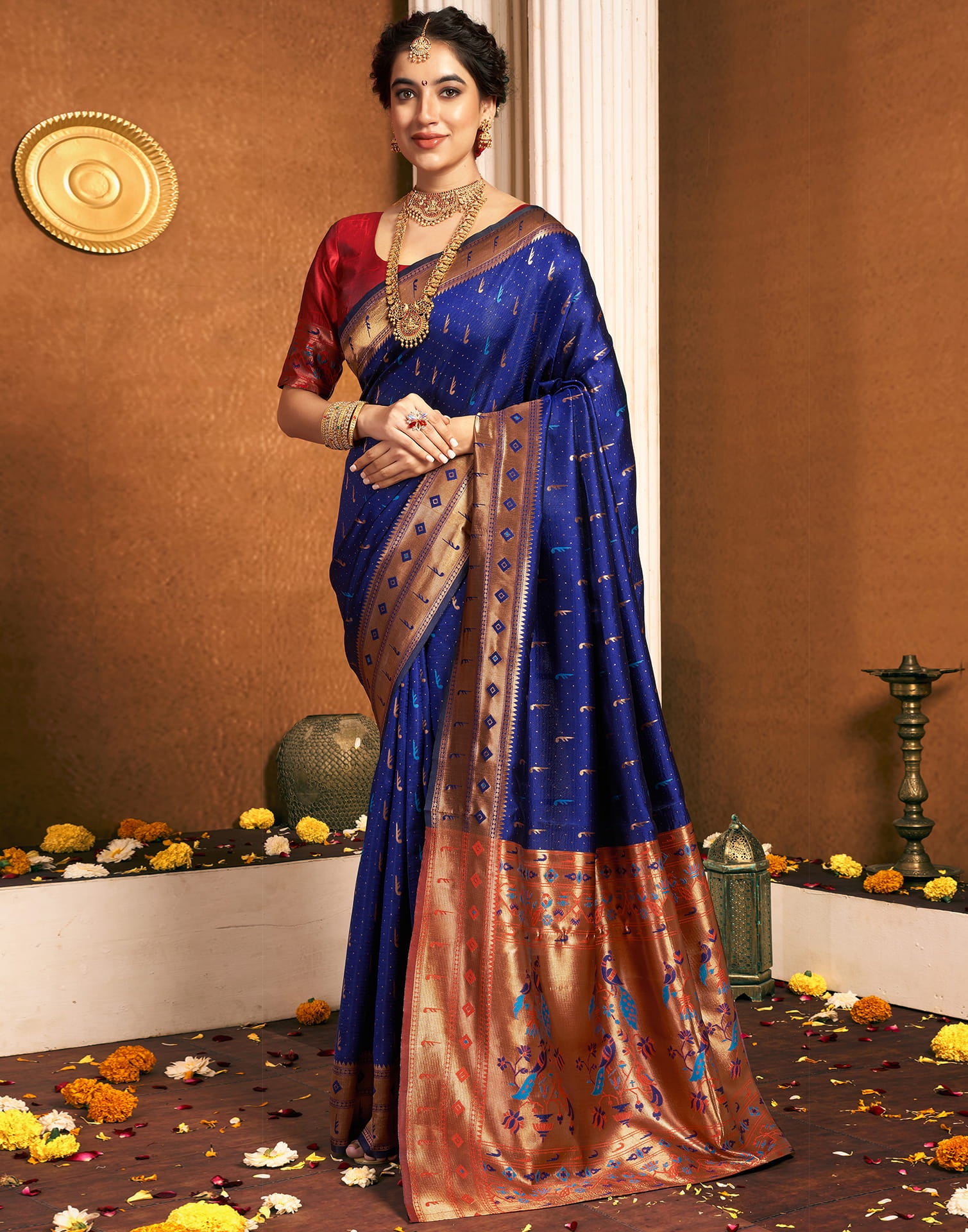 Navy Blue Silk Woven Paithani Saree