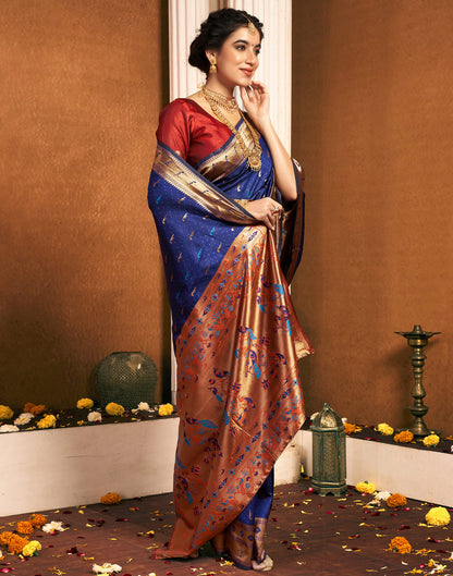 Navy Blue Silk Woven Paithani Saree