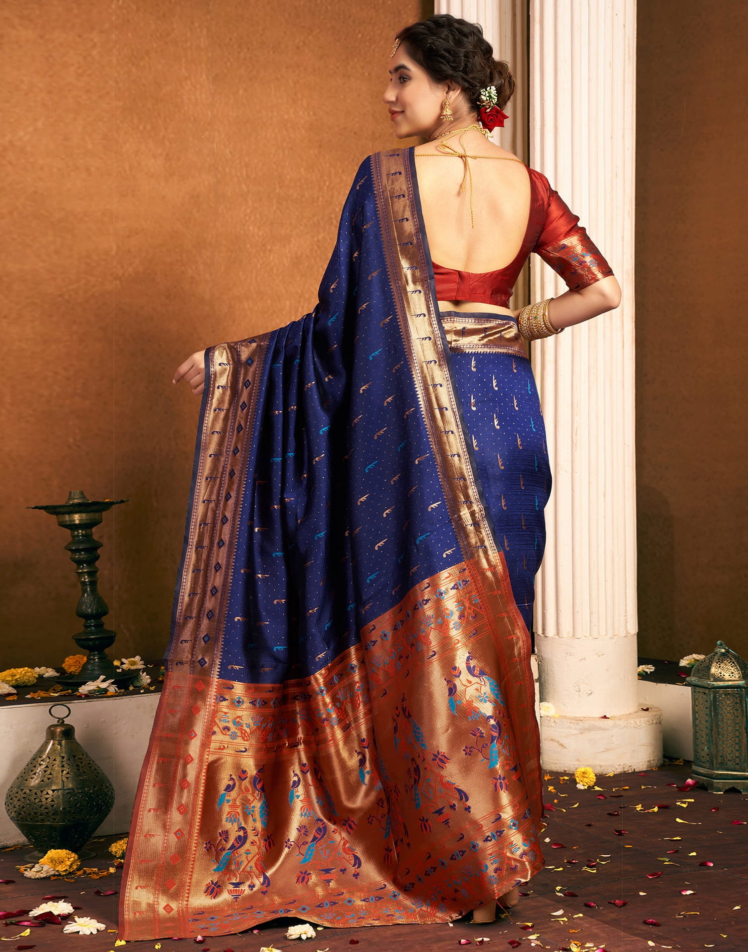 Navy Blue Silk Woven Paithani Saree