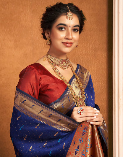 Navy Blue Silk Woven Paithani Saree