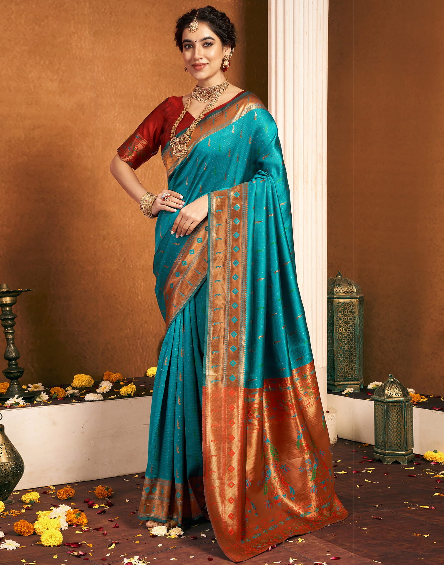 Turquoise Silk Woven Paithani Saree