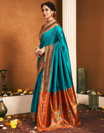 Turquoise Silk Woven Paithani Saree