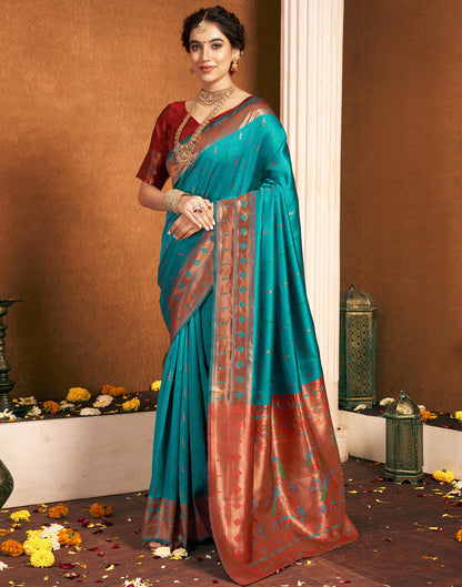 Turquoise Silk Woven Paithani Saree