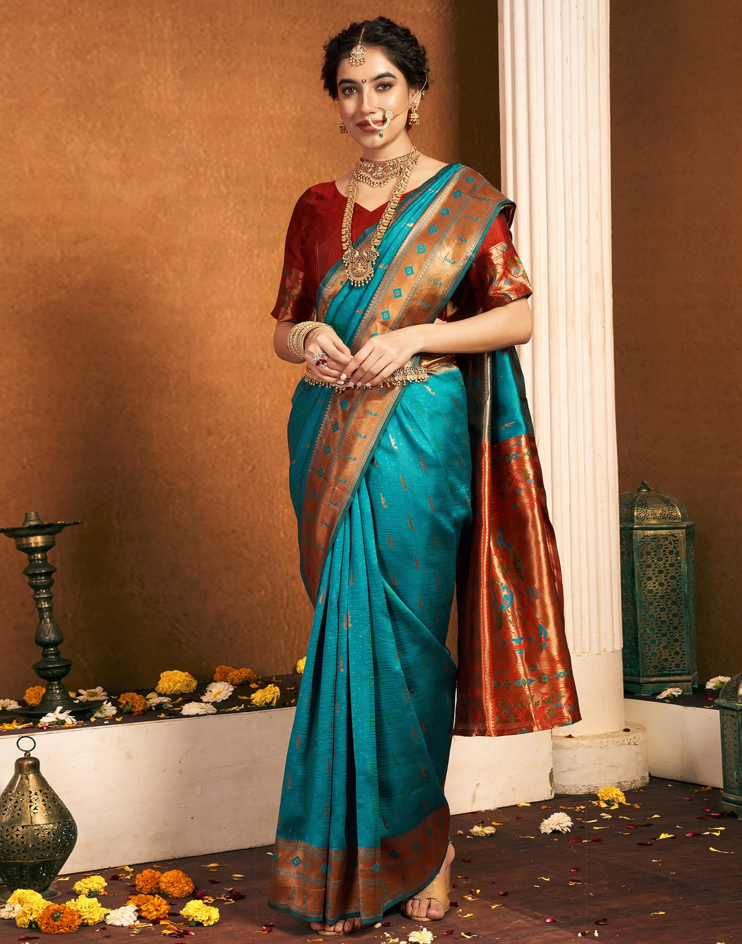 Turquoise Silk Woven Paithani Saree