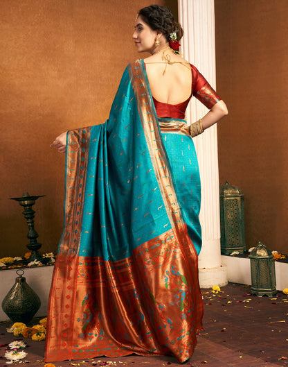 Turquoise Silk Woven Paithani Saree