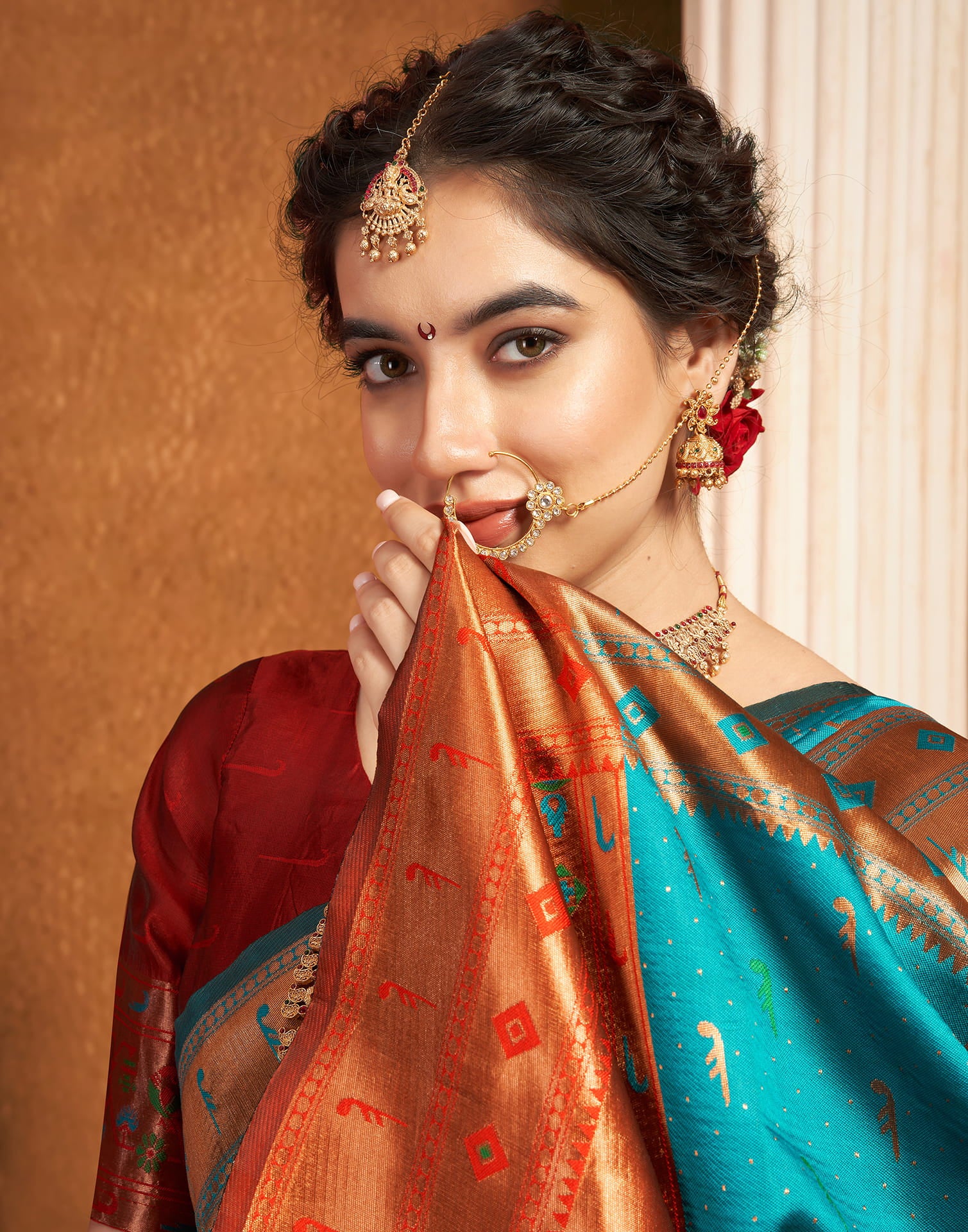 Turquoise Silk Woven Paithani Saree