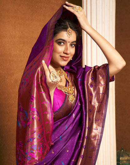 Dark Purple Silk Woven Paithani Saree