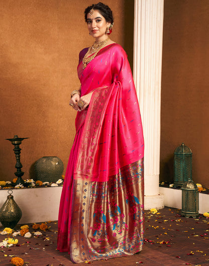 Bright Pink Silk Woven Paithani Saree