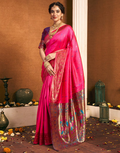 Bright Pink Silk Woven Paithani Saree