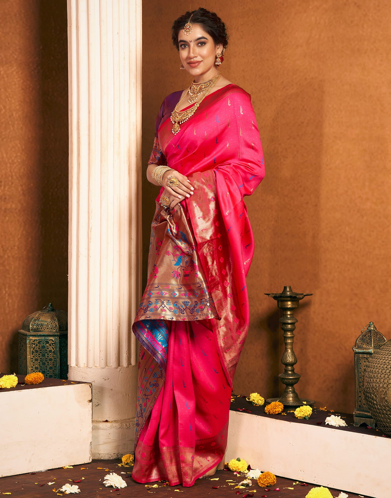 Bright Pink Silk Woven Paithani Saree