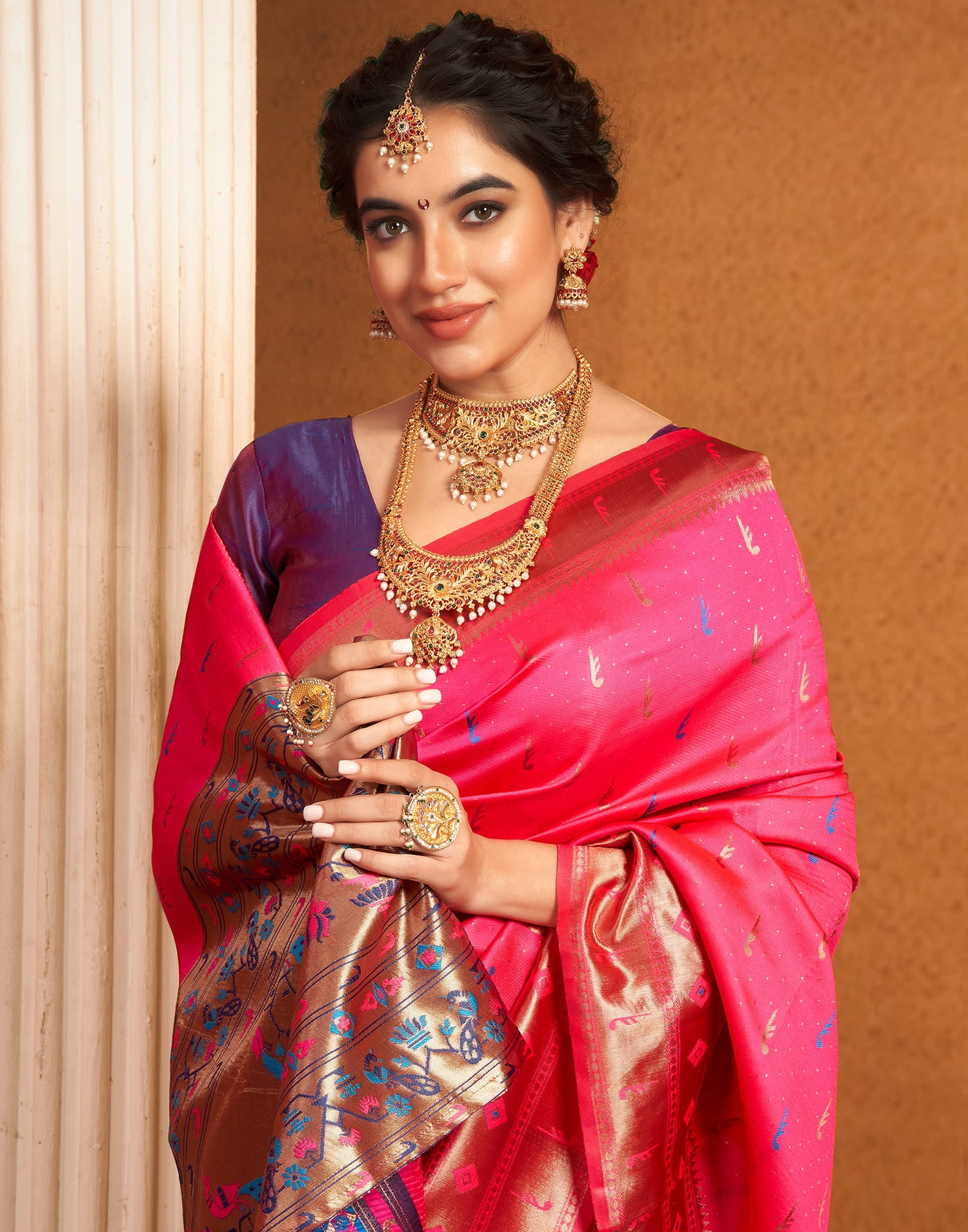 Bright Pink Silk Woven Paithani Saree