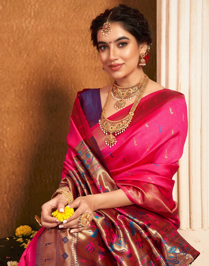 Bright Pink Silk Woven Paithani Saree