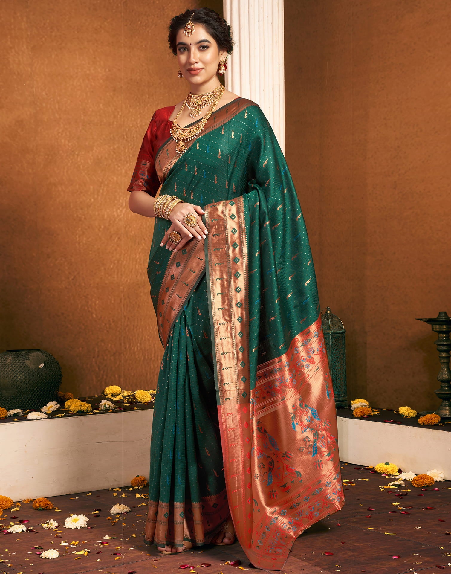 Dark Green Silk Woven Paithani Saree