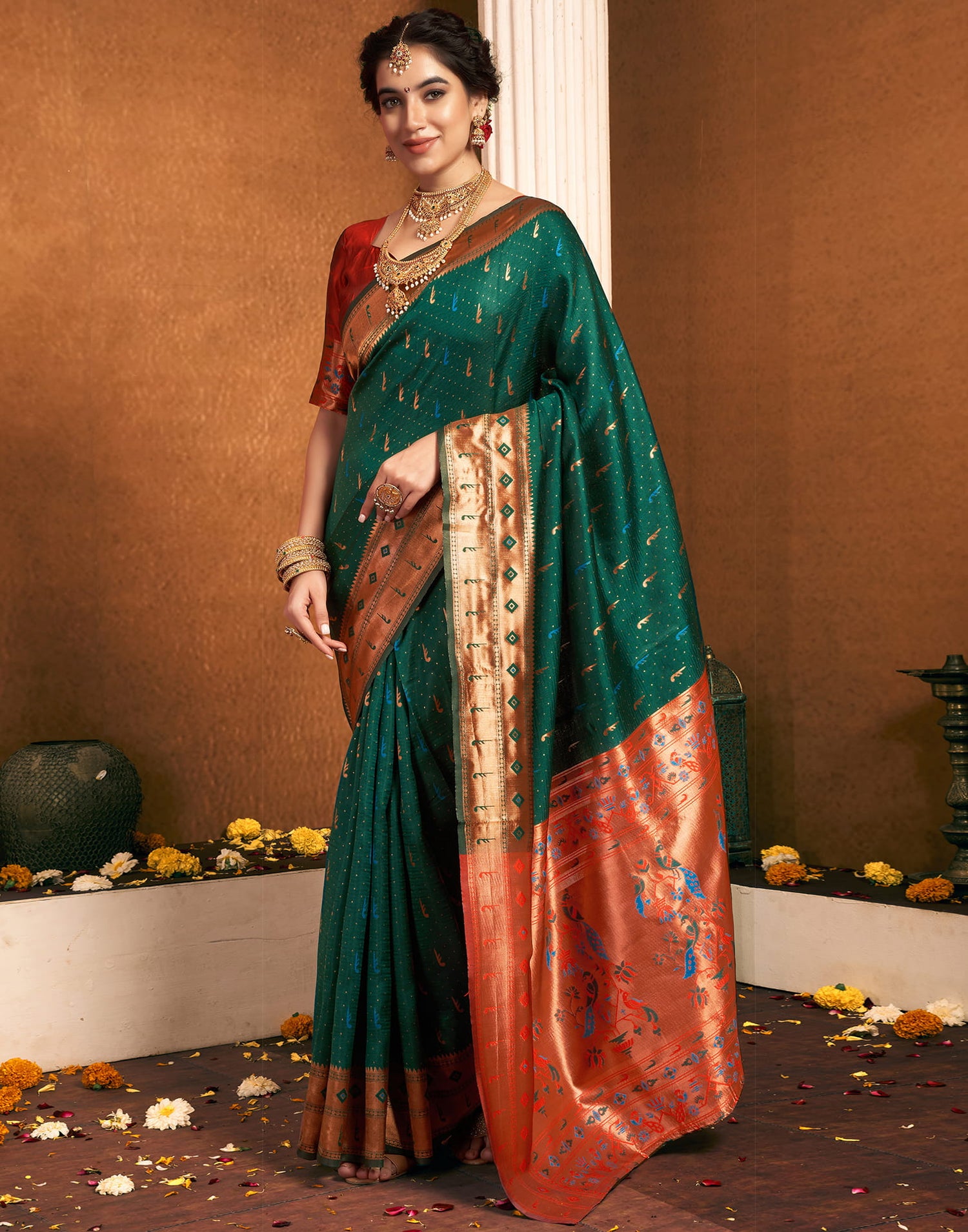 Dark Green Silk Woven Paithani Saree