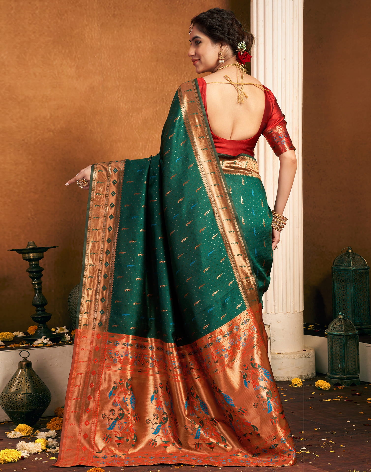 Dark Green Silk Woven Paithani Saree