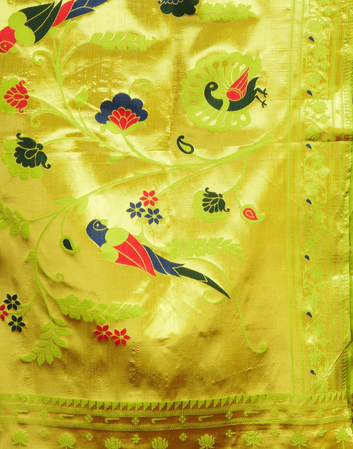 Lime Green Silk Woven Paithani Saree