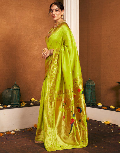 Lime Green Silk Woven Paithani Saree