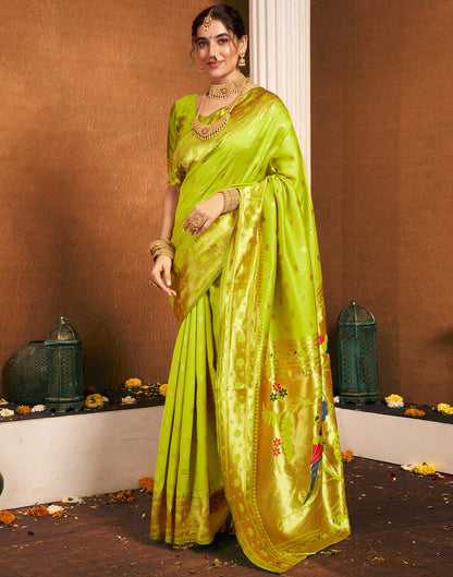 Lime Green Silk Woven Paithani Saree