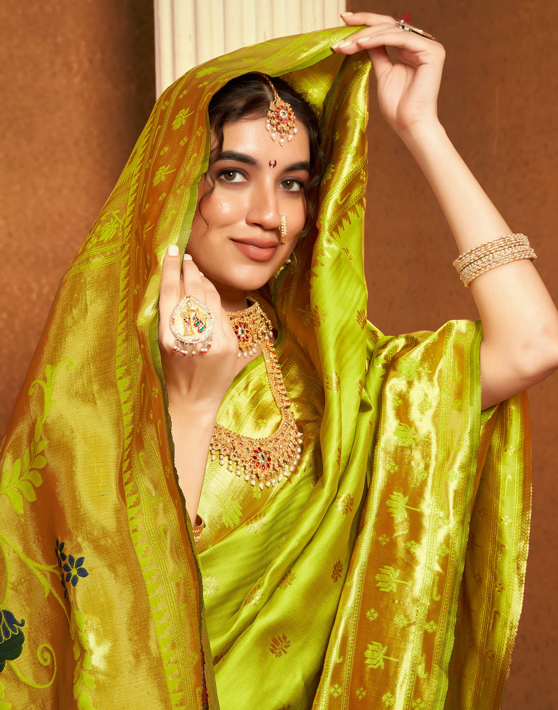 Lime Green Silk Woven Paithani Saree