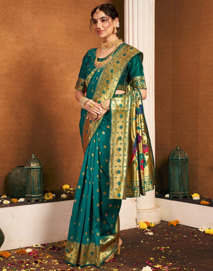 Teal Green Silk Woven Paithani Saree