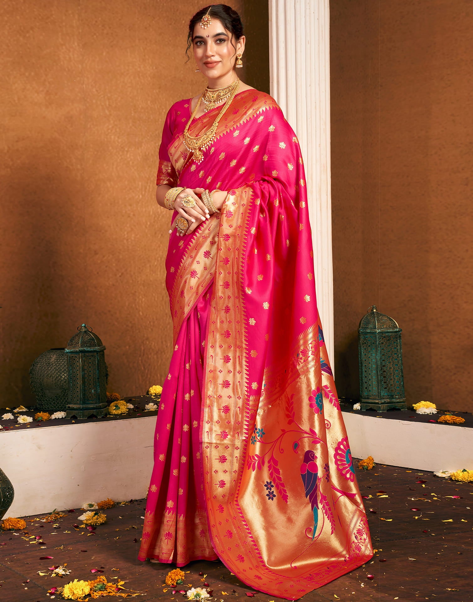 Rani Pink Silk Woven Paithani Saree