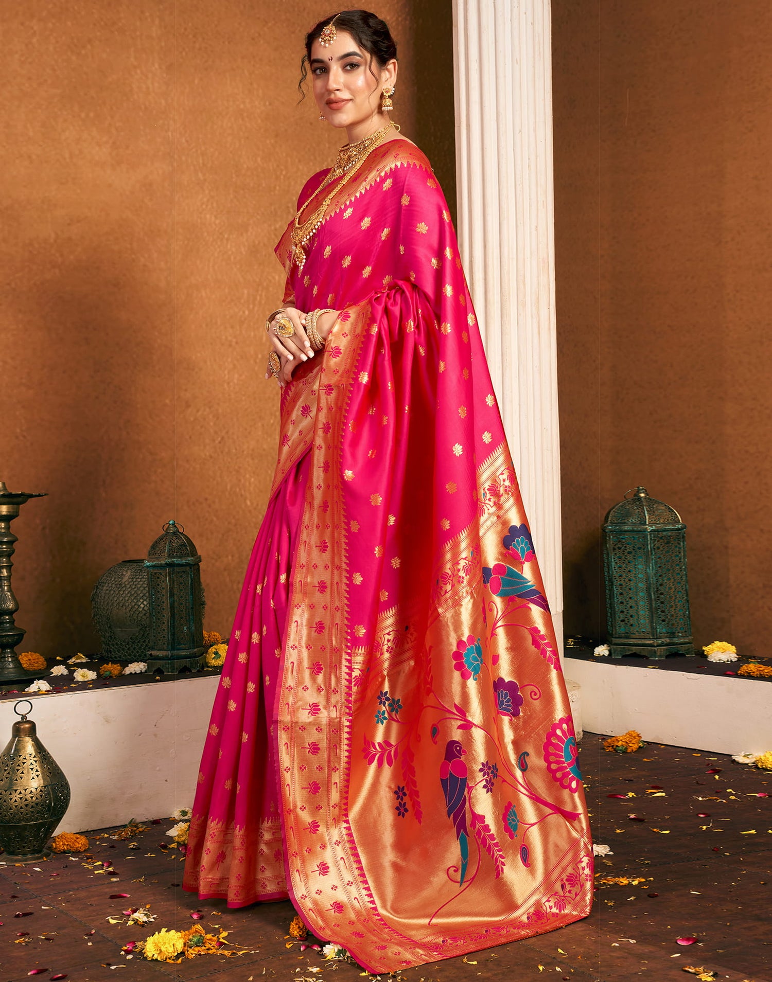 Rani Pink Silk Woven Paithani Saree