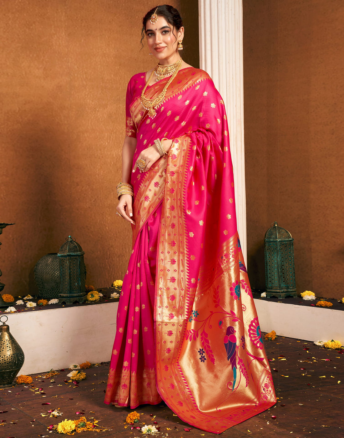 Rani Pink Silk Woven Paithani Saree