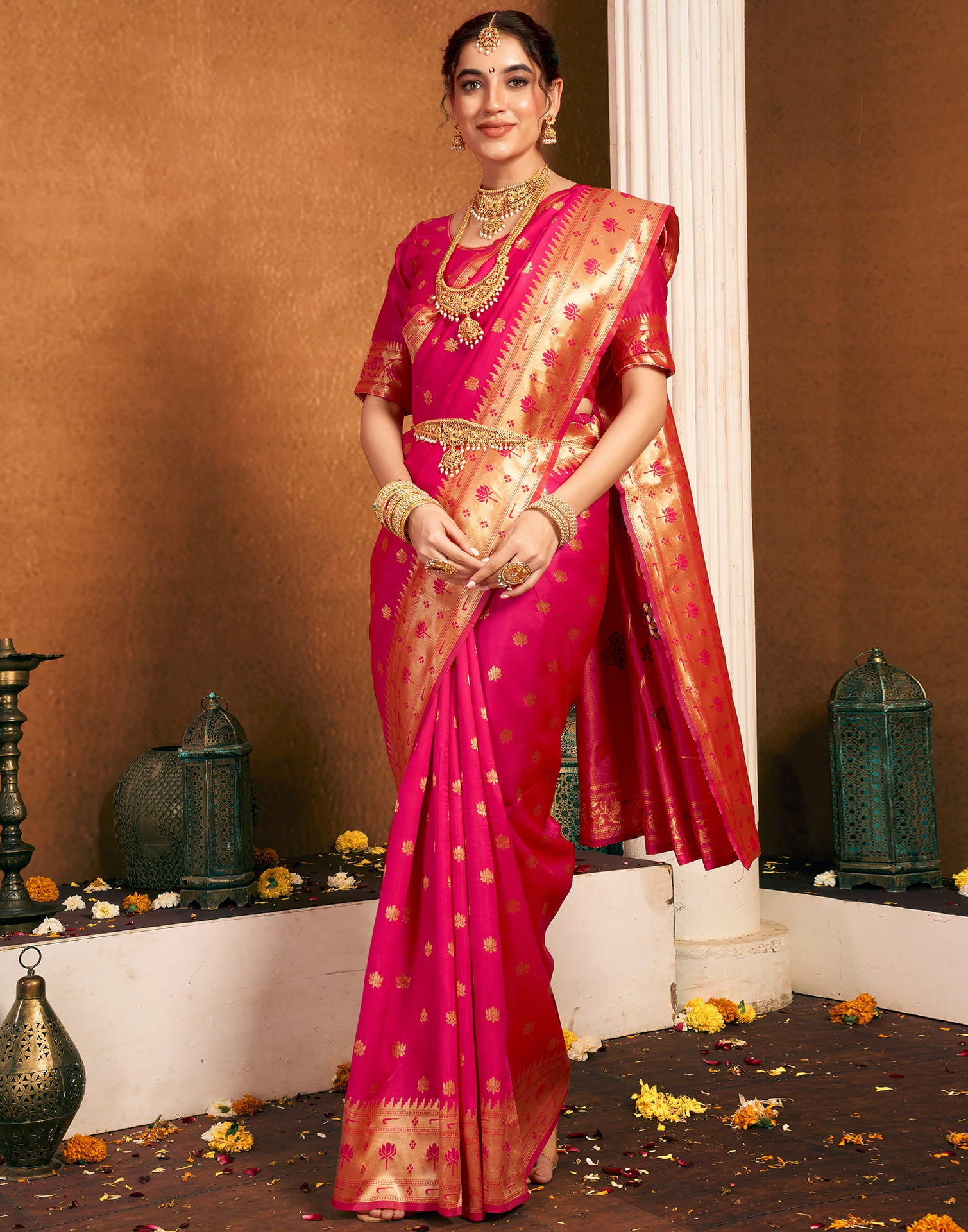 Rani Pink Silk Woven Paithani Saree