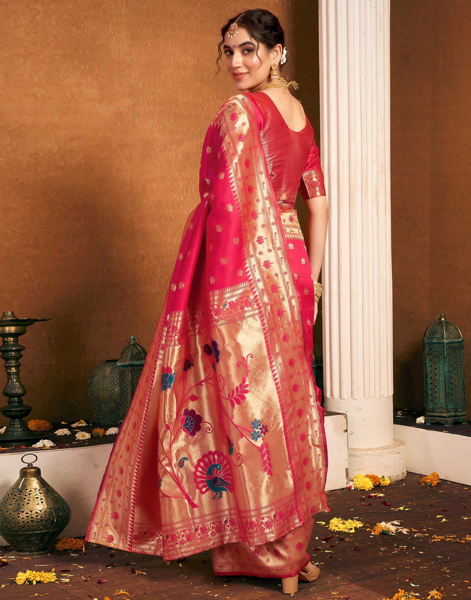 Rani Pink Silk Woven Paithani Saree