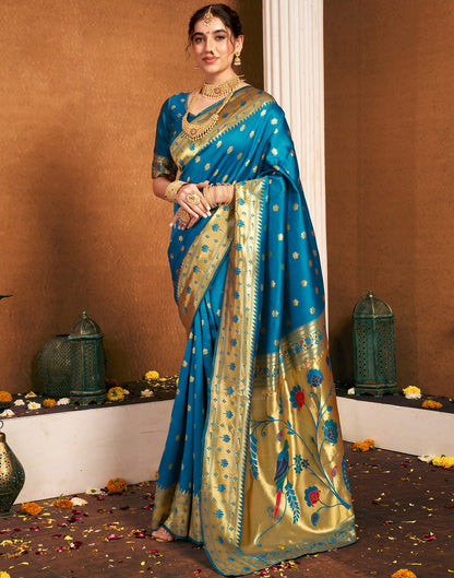 Teal Blue Silk Woven Paithani Saree