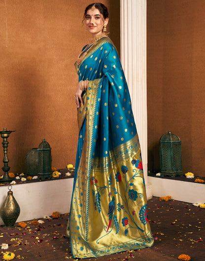 Teal Blue Silk Woven Paithani Saree