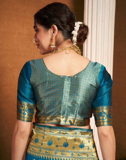 Teal Blue Silk Woven Paithani Saree