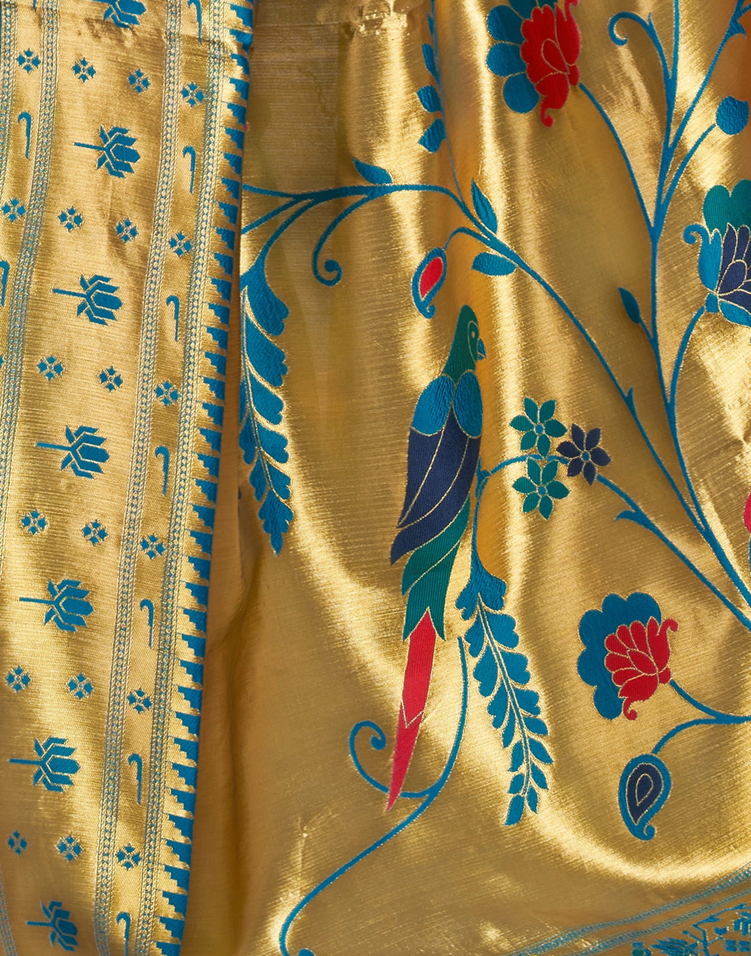 Teal Blue Silk Woven Paithani Saree