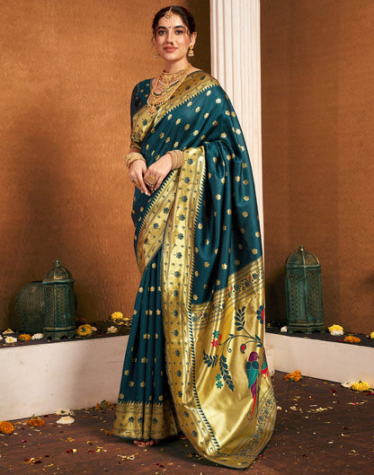 Rama Blue Silk Woven Paithani Saree